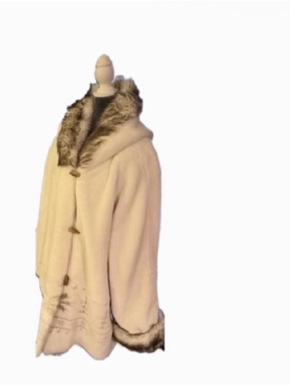 Coldwater Creek Cream Hooded Coat with Faux Fur Trim
